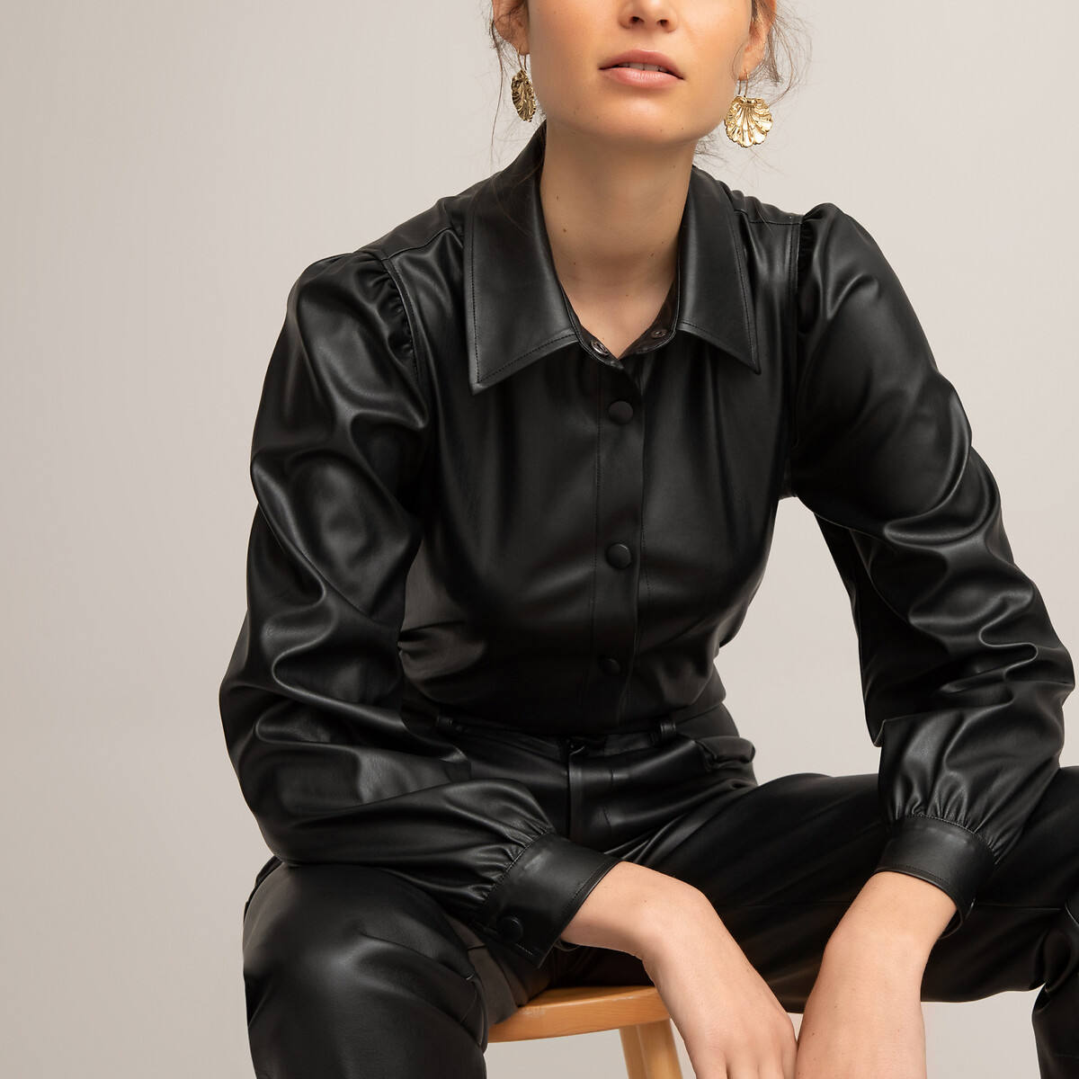 Faux leather shirt with long sleeves ...